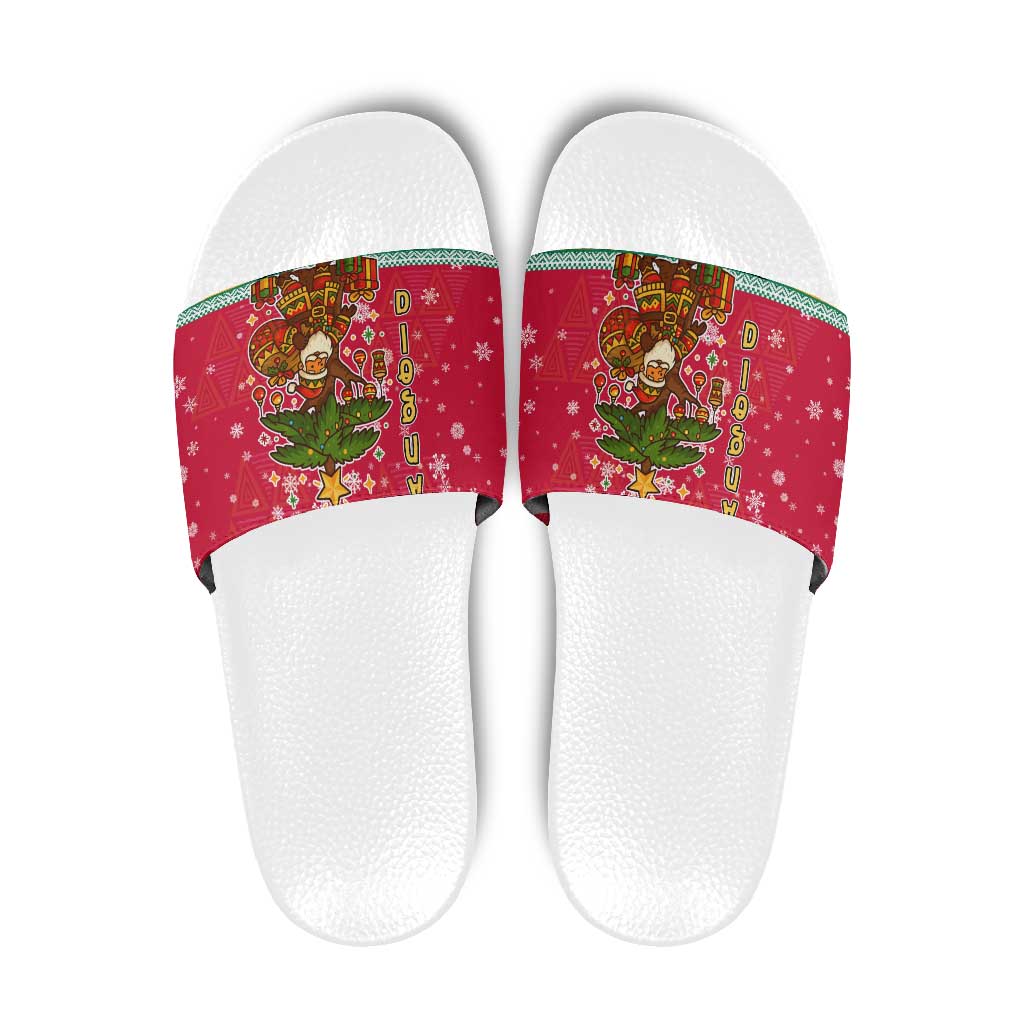 Angola Christmas Slide Sandals with Santa, Gifts, and National Flag Map Motif - Wonder Print Shop