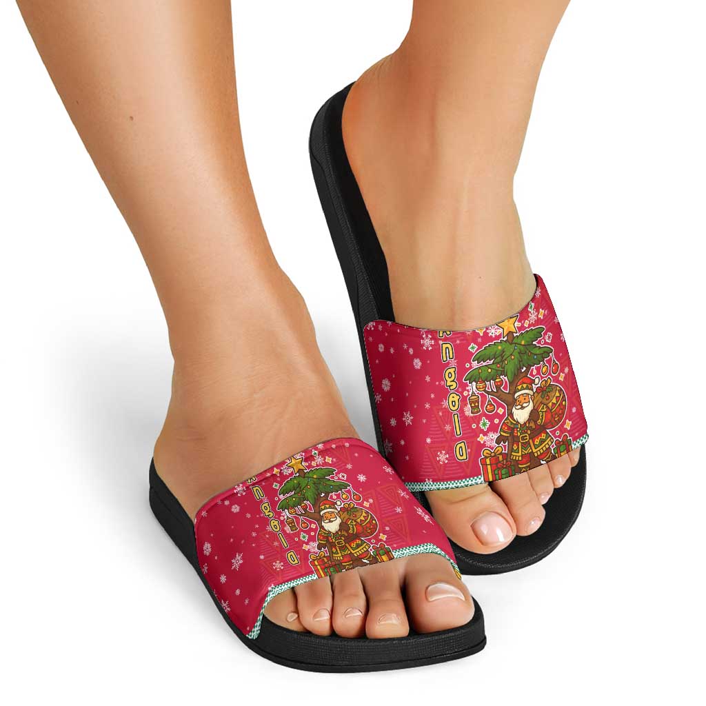 Angola Christmas Slide Sandals with Santa, Gifts, and National Flag Map Motif - Wonder Print Shop