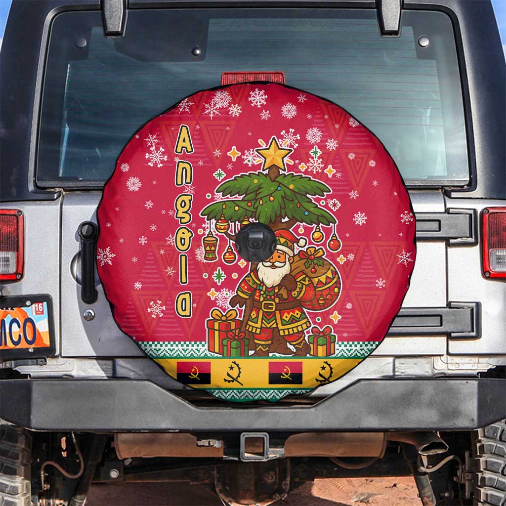 Angola Christmas Spare Tire Cover with Santa, Gifts, and National Flag Map Motif - Wonder Print Shop