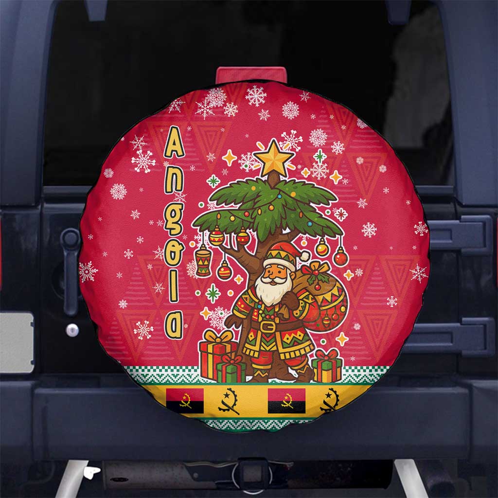 Angola Christmas Spare Tire Cover with Santa, Gifts, and National Flag Map Motif - Wonder Print Shop