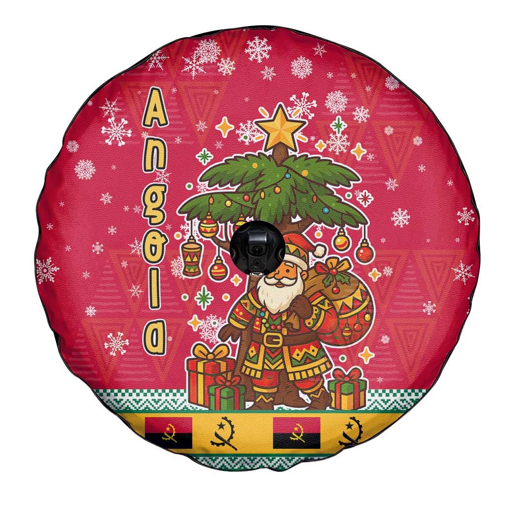 Angola Christmas Spare Tire Cover with Santa, Gifts, and National Flag Map Motif - Wonder Print Shop