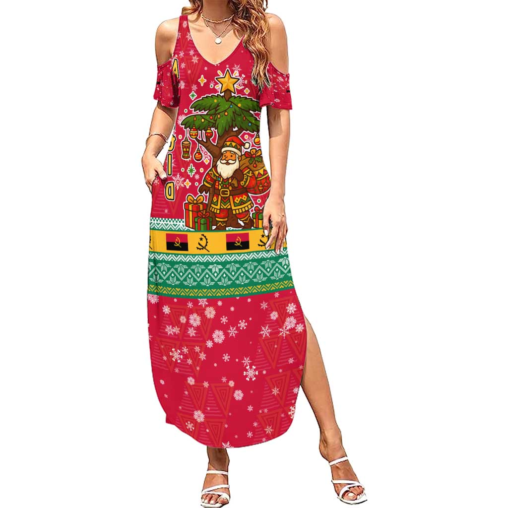 Angola Christmas Summer Maxi Dress with Santa, Gifts, and National Flag Map Motif - Wonder Print Shop