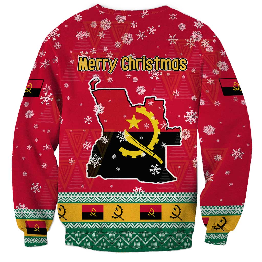 Angola Christmas Sweatshirt with Santa, Gifts, and National Flag Map Motif - Wonder Print Shop