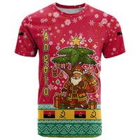 Angola Christmas T Shirt with Santa, Gifts, and National Flag Map Motif - Wonder Print Shop