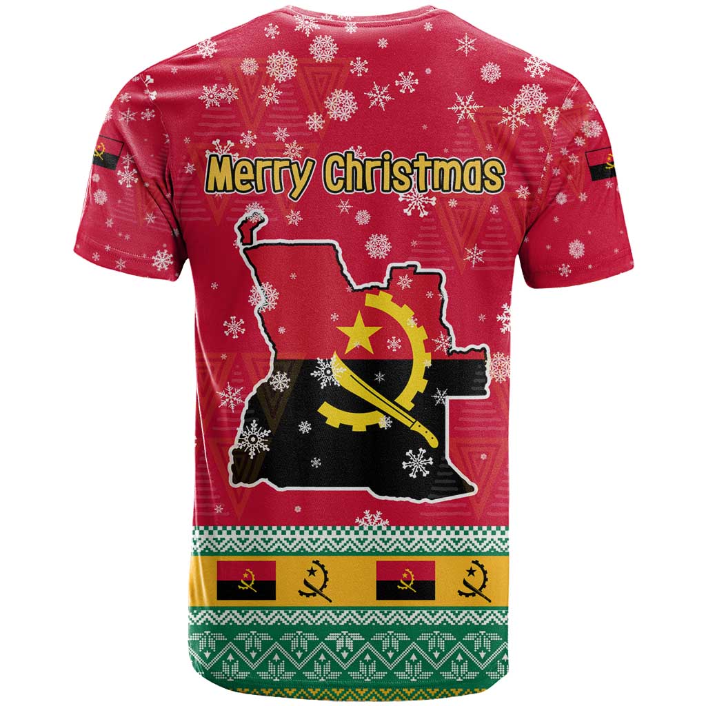 Angola Christmas T Shirt with Santa, Gifts, and National Flag Map Motif - Wonder Print Shop