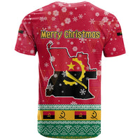 Angola Christmas T Shirt with Santa, Gifts, and National Flag Map Motif - Wonder Print Shop