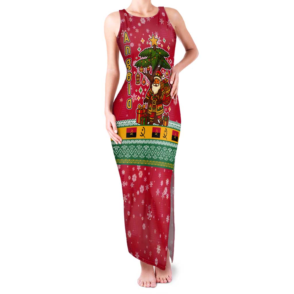 Angola Christmas Tank Maxi Dress with Santa, Gifts, and National Flag Map Motif - Wonder Print Shop