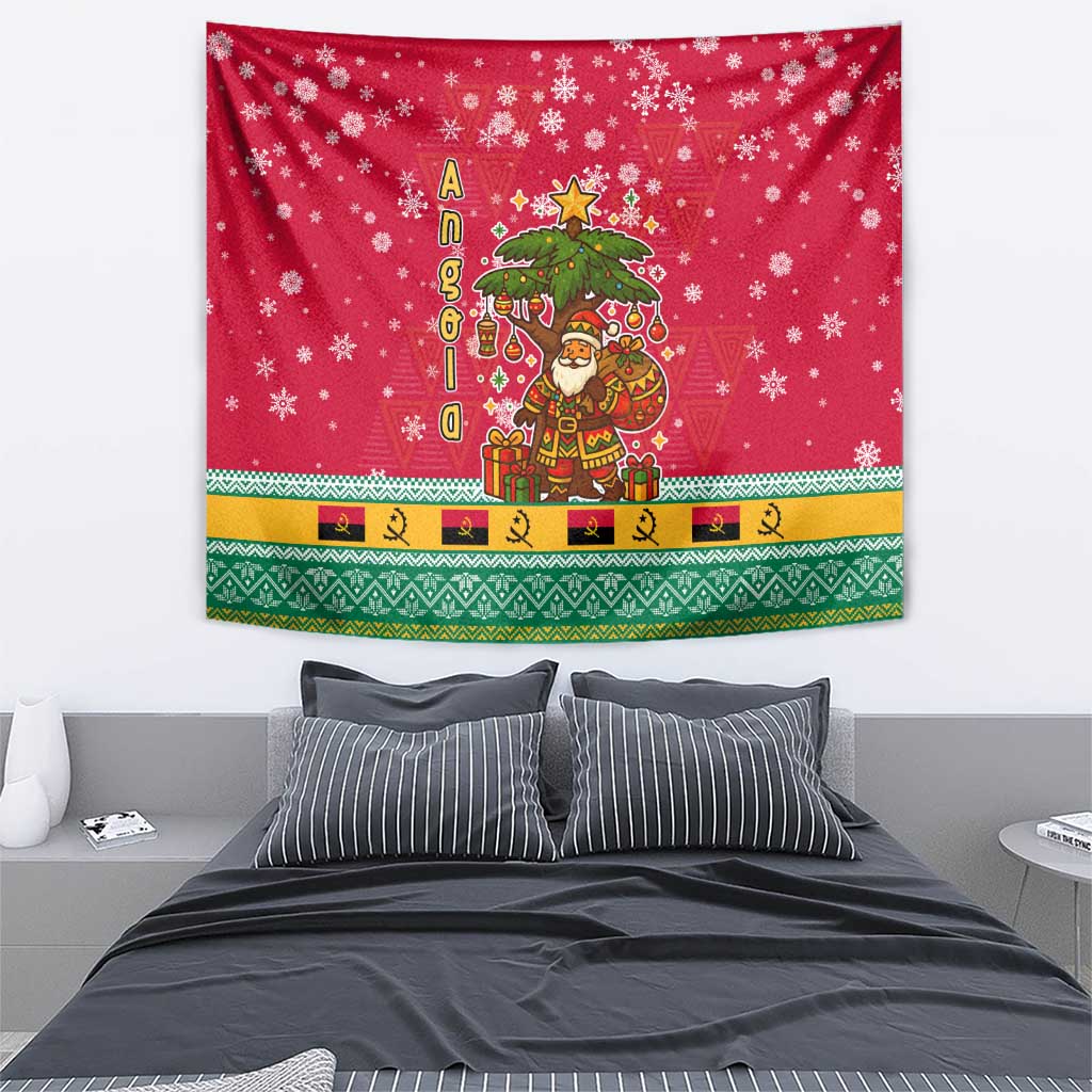 Angola Christmas Tapestry with Santa, Gifts, and National Flag Map Motif - Wonder Print Shop