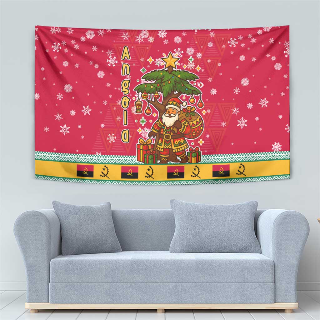 Angola Christmas Tapestry with Santa, Gifts, and National Flag Map Motif - Wonder Print Shop