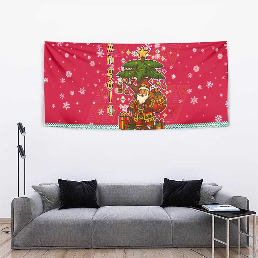 Angola Christmas Tapestry with Santa, Gifts, and National Flag Map Motif - Wonder Print Shop