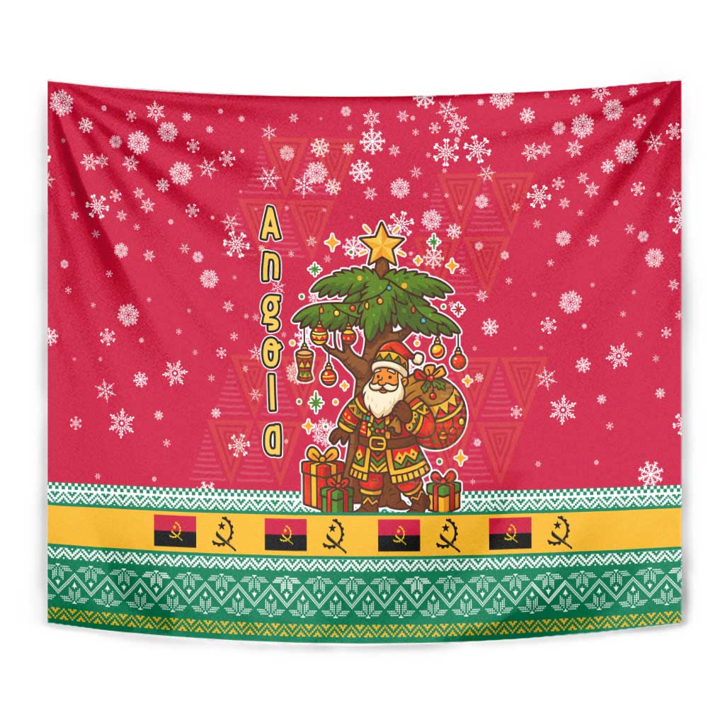 Angola Christmas Tapestry with Santa, Gifts, and National Flag Map Motif - Wonder Print Shop