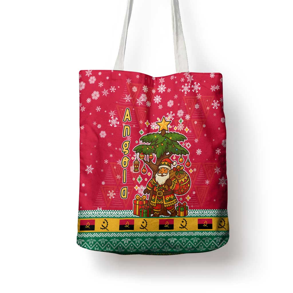 Angola Christmas Tote Bag with Santa, Gifts, and National Flag Map Motif - Wonder Print Shop