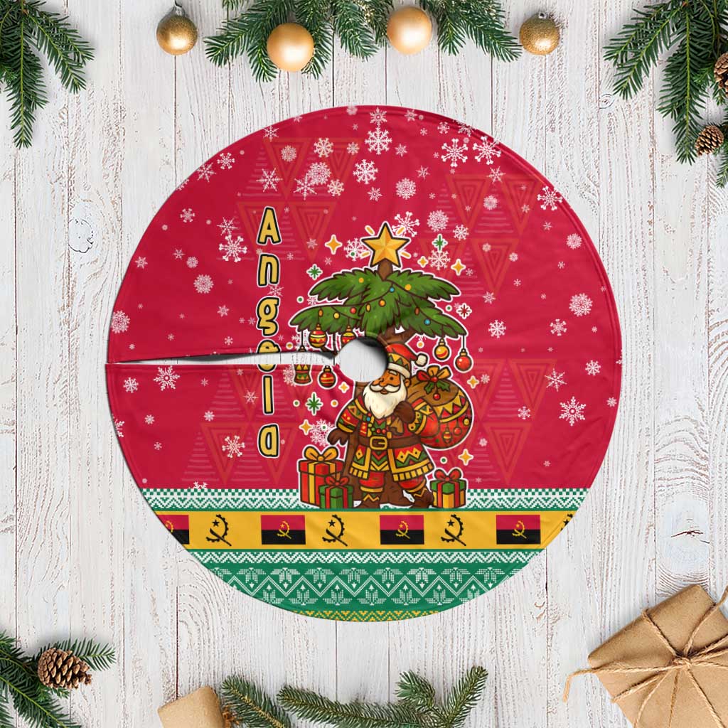 Angola Christmas Tree Skirt with Santa, Gifts, and National Flag Map Motif - Wonder Print Shop