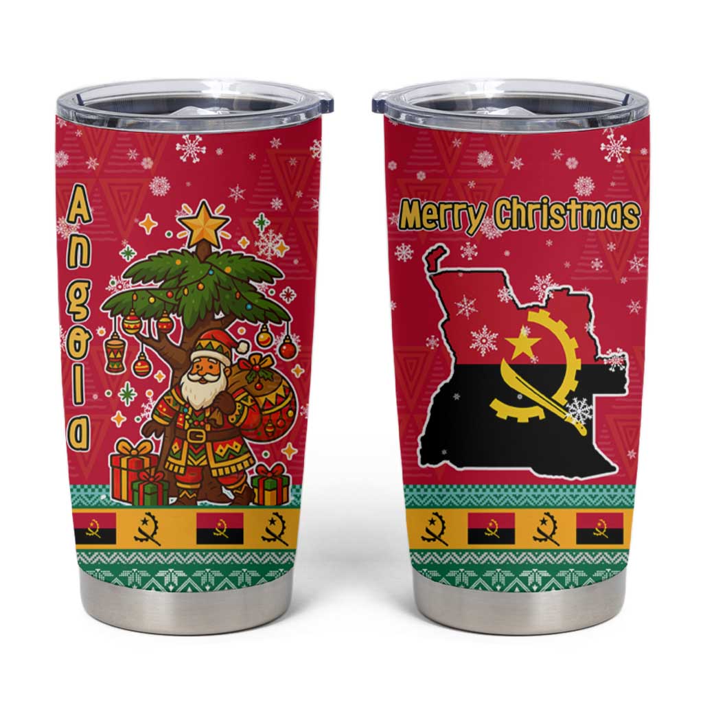 Angola Christmas Tumbler Cup with Santa, Gifts, and National Flag Map Motif - Wonder Print Shop