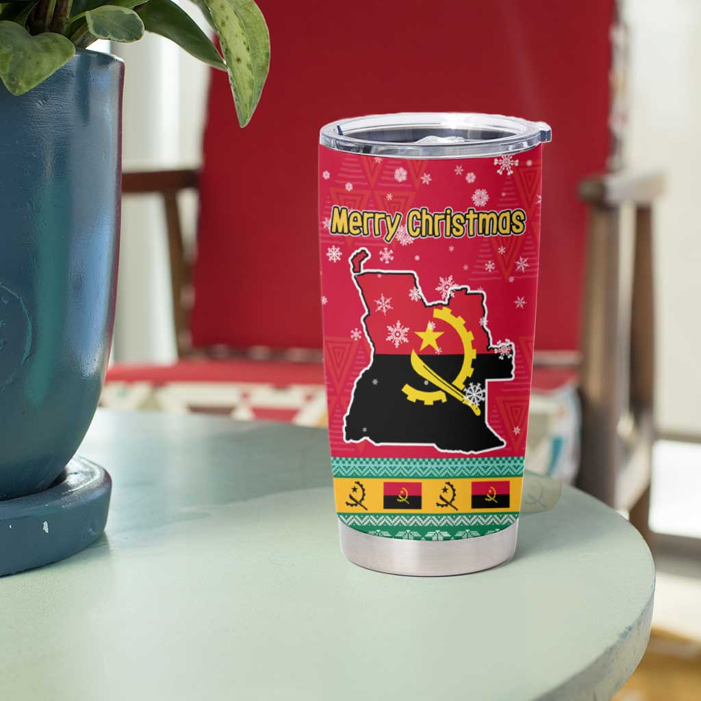 Angola Christmas Tumbler Cup with Santa, Gifts, and National Flag Map Motif - Wonder Print Shop