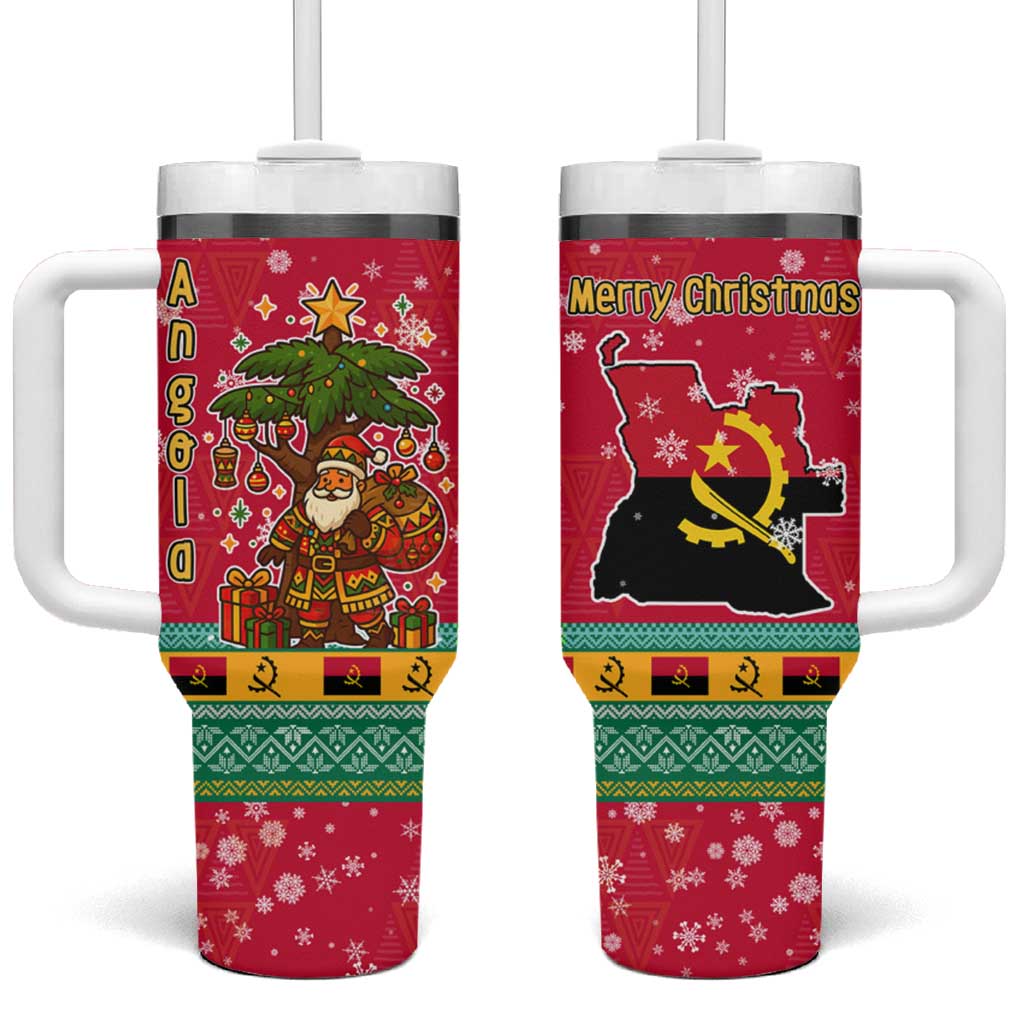 Angola Christmas Tumbler With Handle with Santa, Gifts, and National Flag Map Motif - Wonder Print Shop