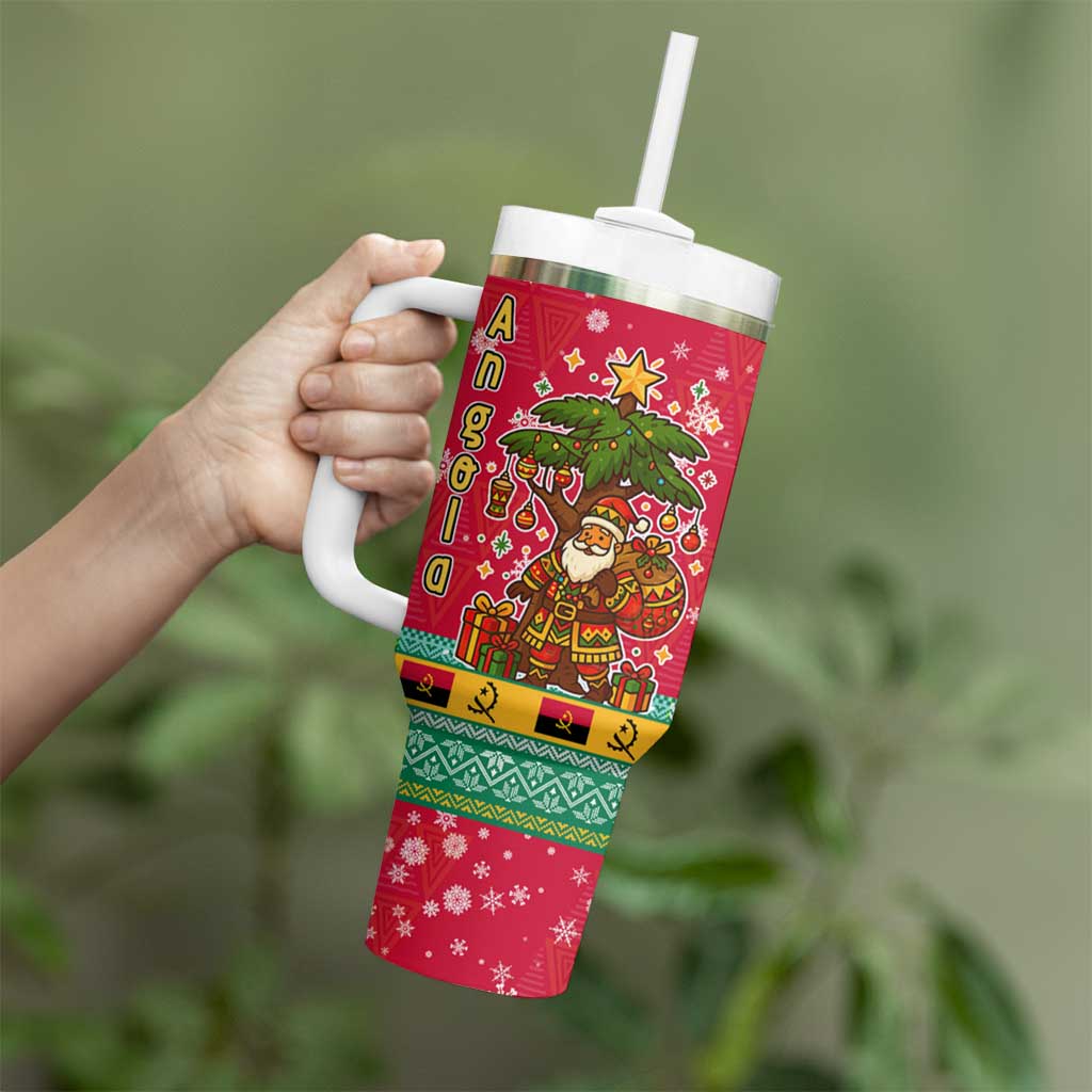 Angola Christmas Tumbler With Handle with Santa, Gifts, and National Flag Map Motif - Wonder Print Shop