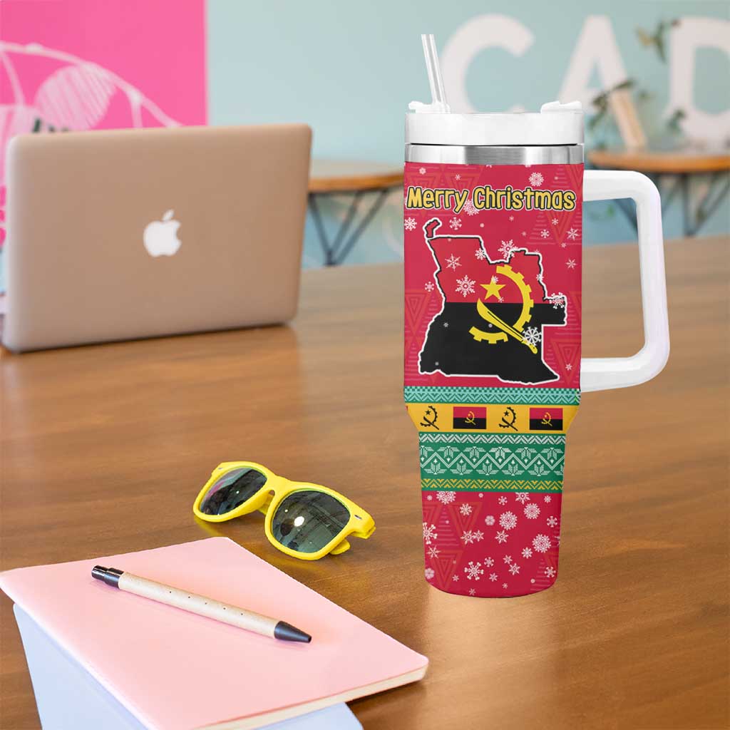 Angola Christmas Tumbler With Handle with Santa, Gifts, and National Flag Map Motif - Wonder Print Shop