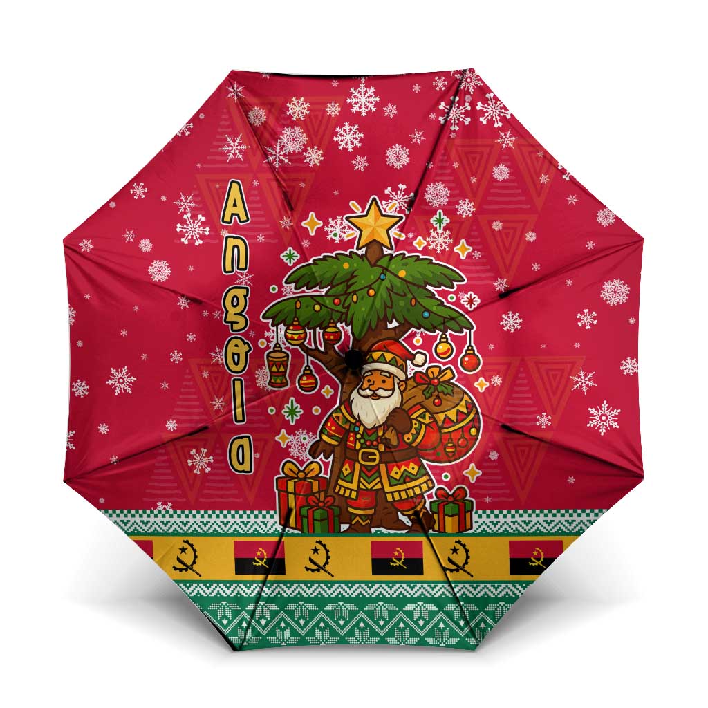 Angola Christmas Umbrella with Santa, Gifts, and National Flag Map Motif - Wonder Print Shop