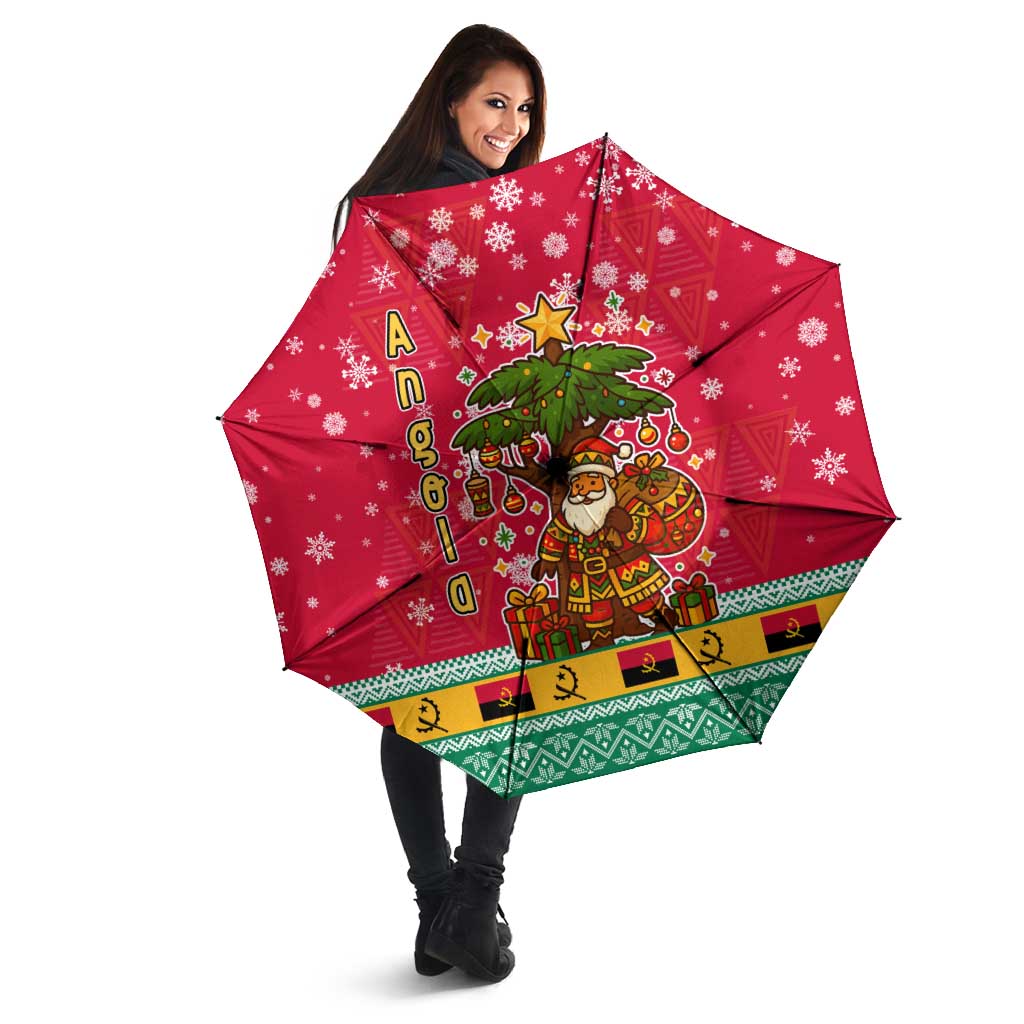 Angola Christmas Umbrella with Santa, Gifts, and National Flag Map Motif - Wonder Print Shop