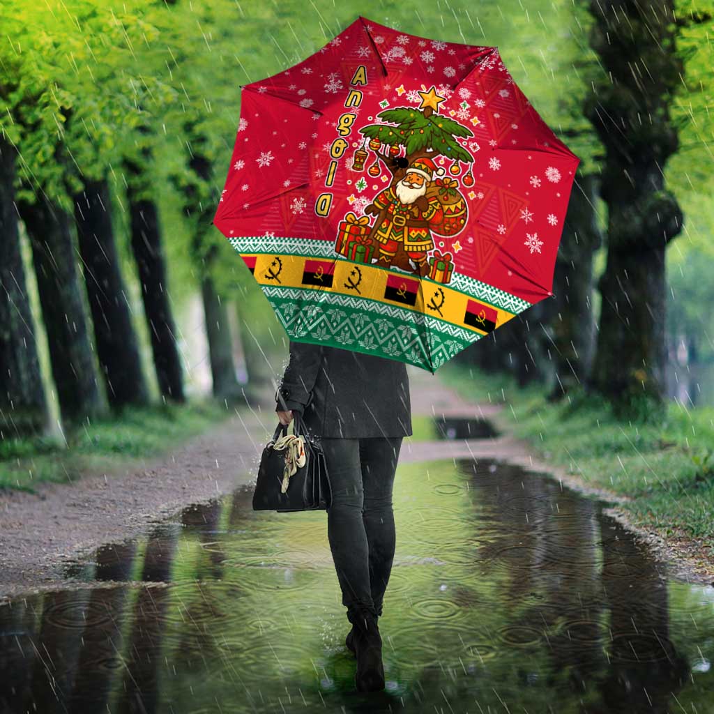 Angola Christmas Umbrella with Santa, Gifts, and National Flag Map Motif - Wonder Print Shop