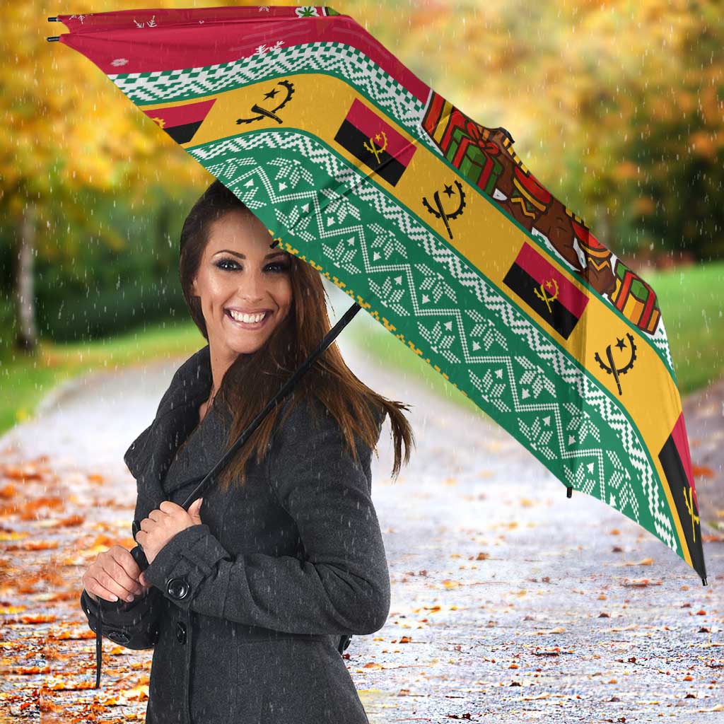 Angola Christmas Umbrella with Santa, Gifts, and National Flag Map Motif - Wonder Print Shop