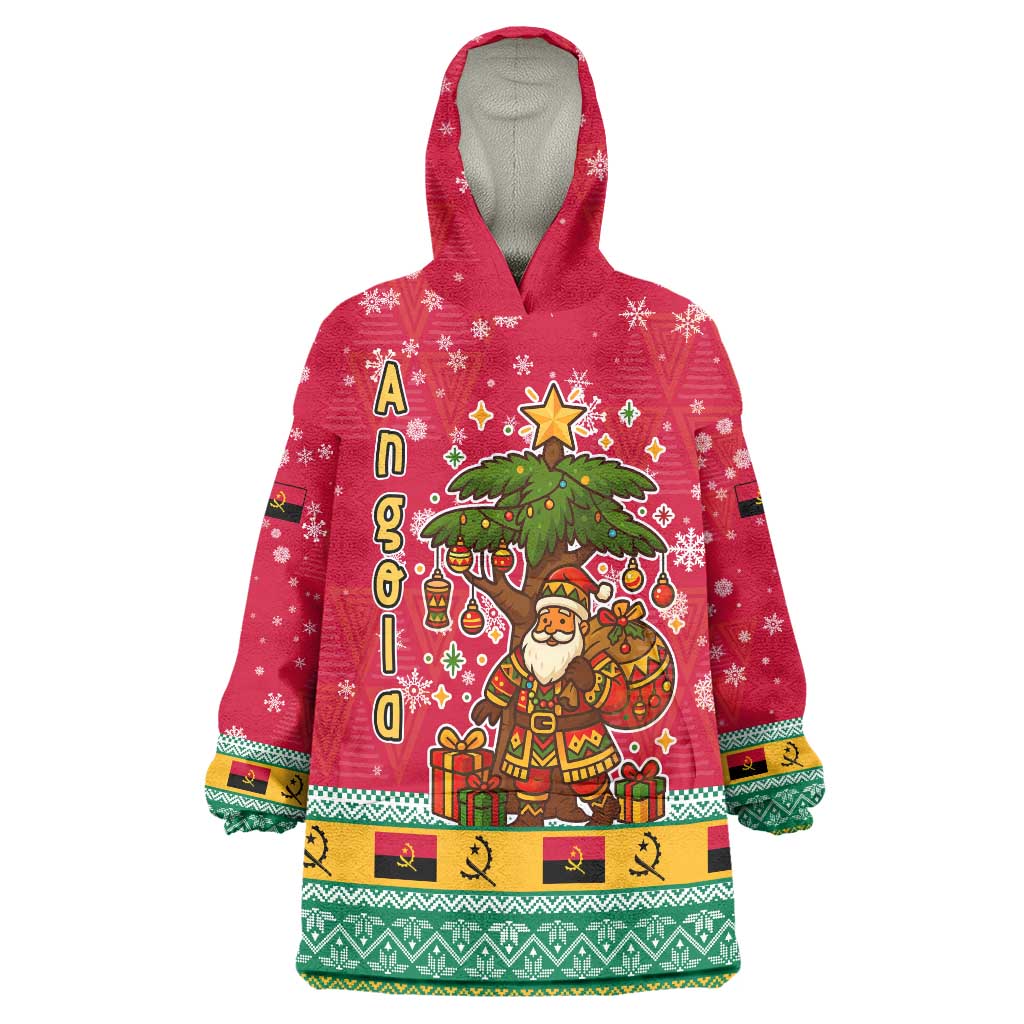 Angola Christmas Wearable Blanket Hoodie with Santa, Gifts, and National Flag Map Motif - Wonder Print Shop