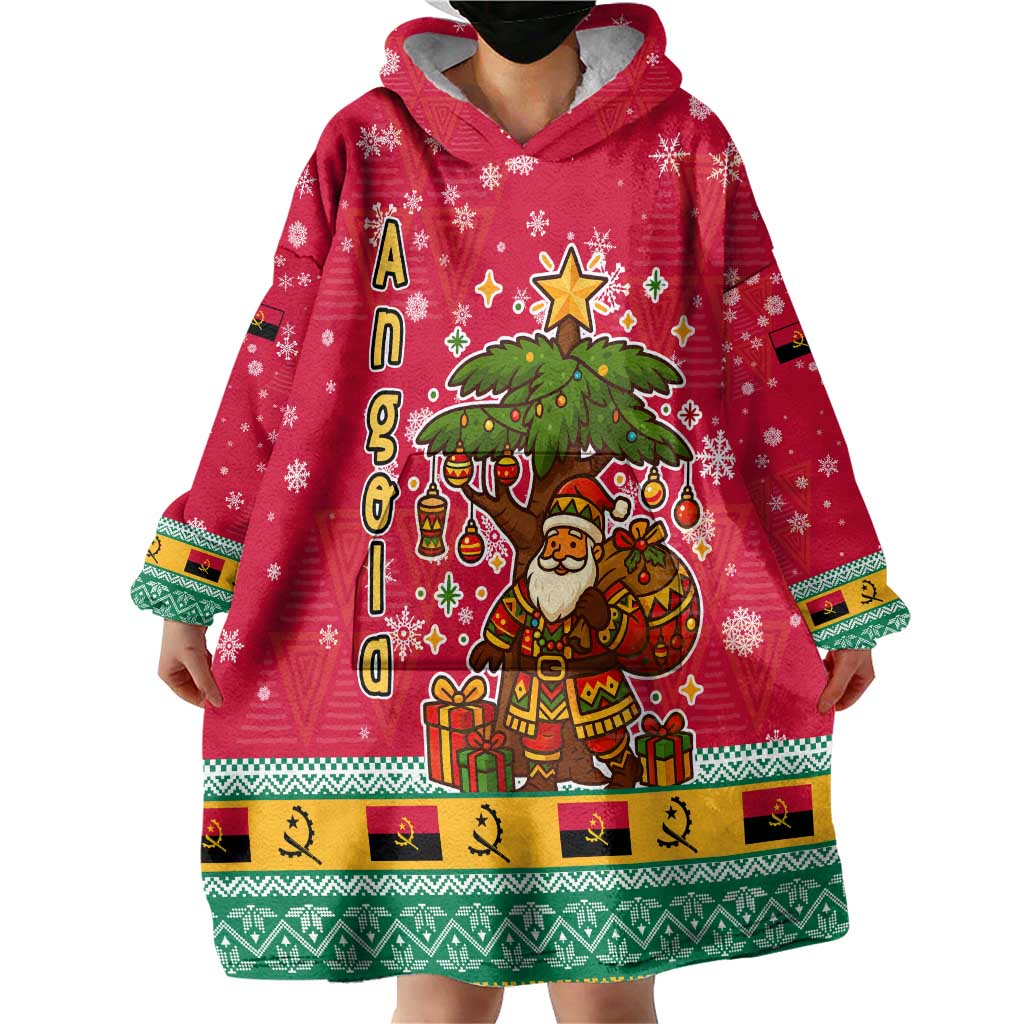 Angola Christmas Wearable Blanket Hoodie with Santa, Gifts, and National Flag Map Motif - Wonder Print Shop