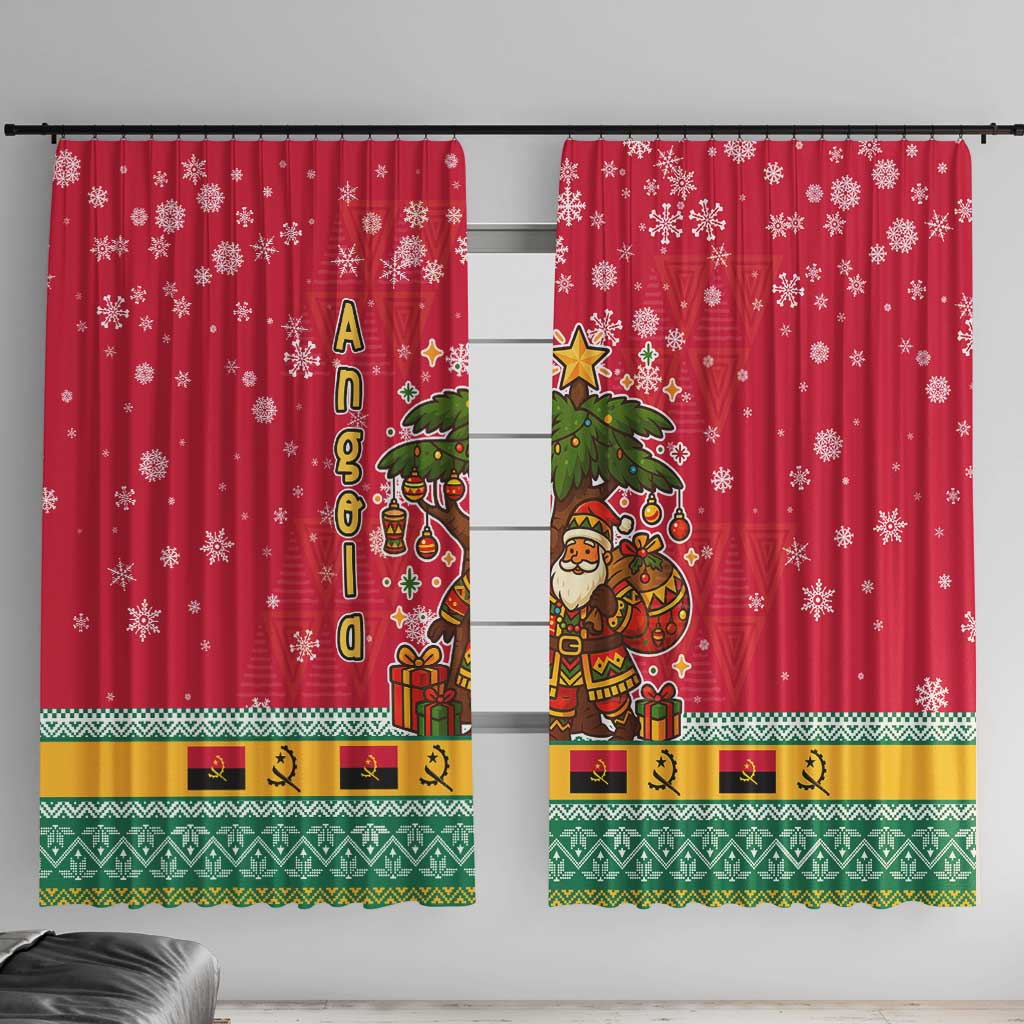 Angola Christmas Window Curtain with Santa, Gifts, and National Flag Map Motif - Wonder Print Shop