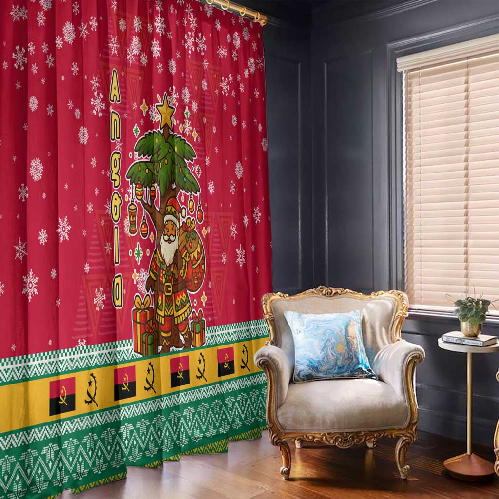 Angola Christmas Window Curtain with Santa, Gifts, and National Flag Map Motif - Wonder Print Shop