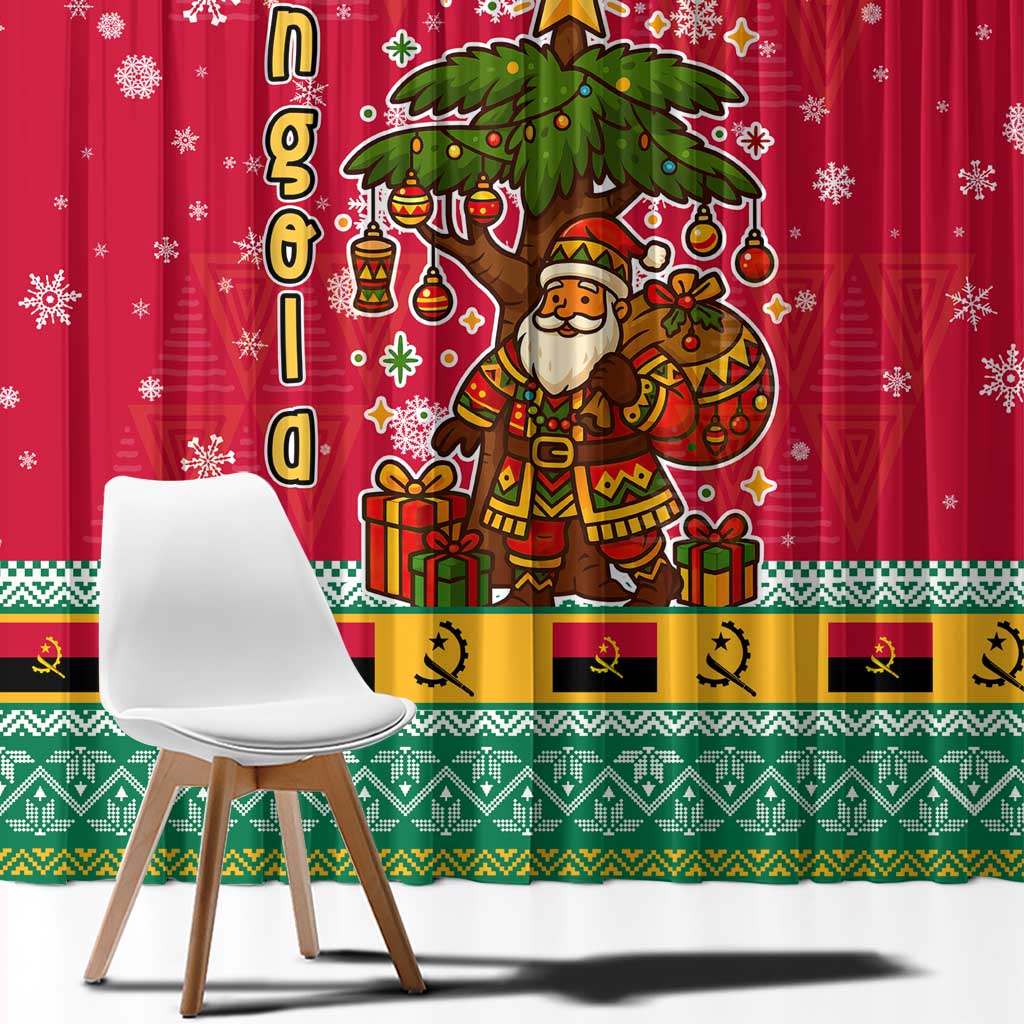 Angola Christmas Window Curtain with Santa, Gifts, and National Flag Map Motif - Wonder Print Shop