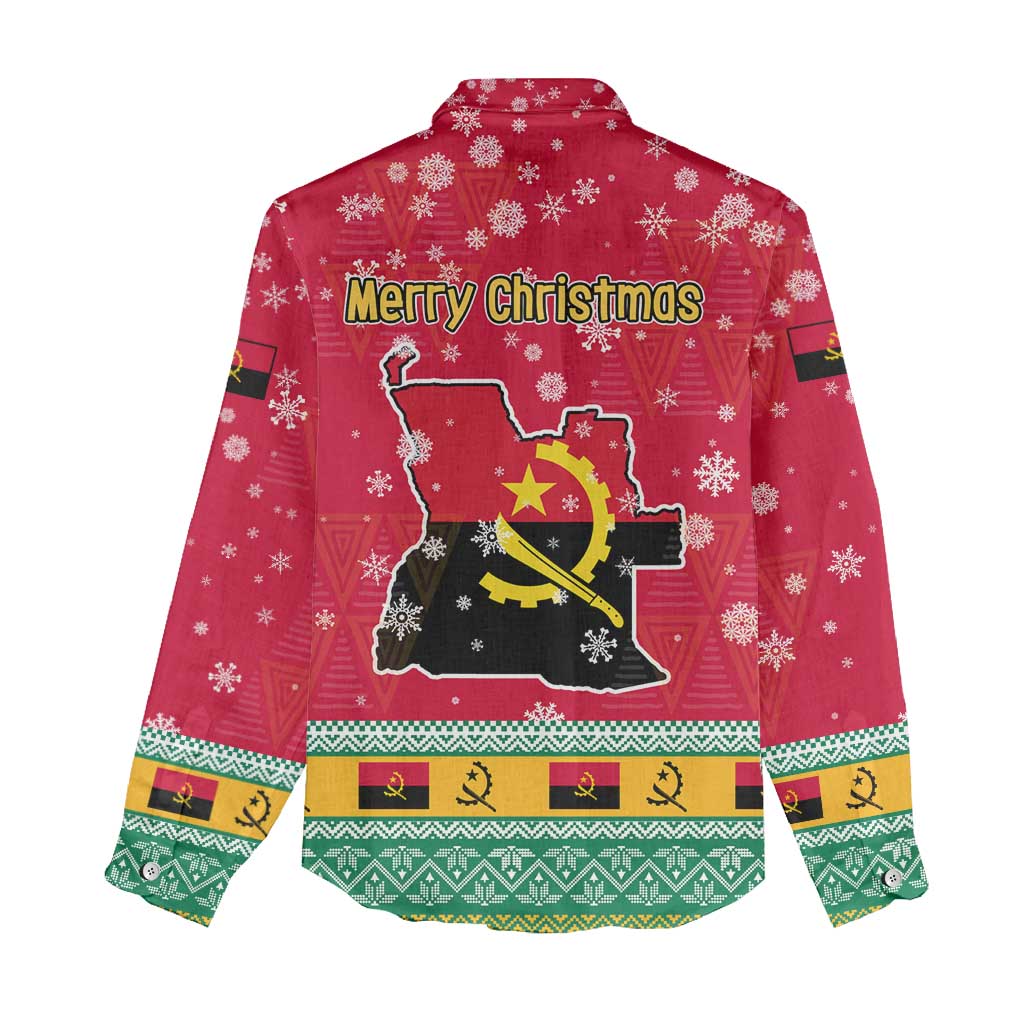 Angola Christmas Women Casual Shirt with Santa, Gifts, and National Flag Map Motif - Wonder Print Shop