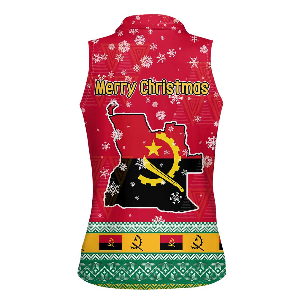 Angola Christmas Women Sleeveless Polo Shirt with Santa, Gifts, and National Flag Map Motif - Wonder Print Shop