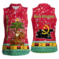 Angola Christmas Women Sleeveless Polo Shirt with Santa, Gifts, and National Flag Map Motif - Wonder Print Shop