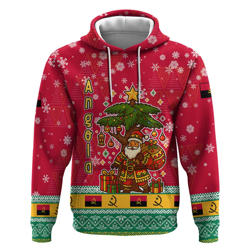 Angola Christmas Zip Hoodie with Santa, Gifts, and National Flag Map Motif - Wonder Print Shop