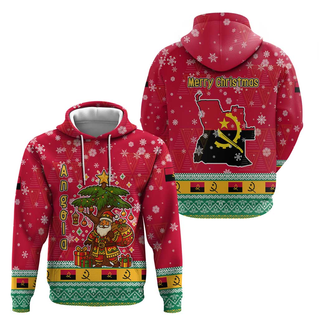 Angola Christmas Zip Hoodie with Santa, Gifts, and National Flag Map Motif - Wonder Print Shop