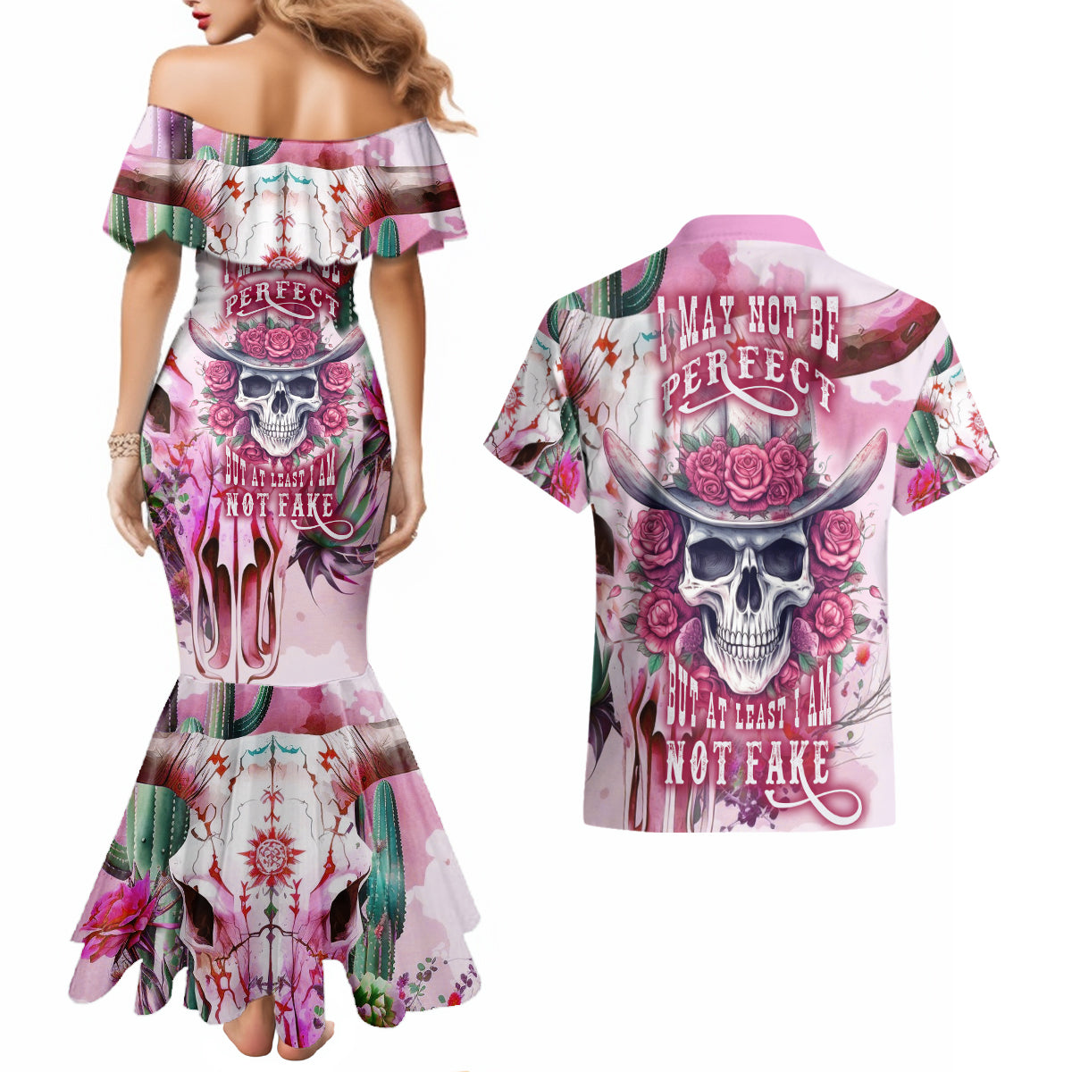 I May Not Be Perfect But At Least I Am Not Fake Skull Couples Matching Mermaid Dress and Hawaiian Shirt - Wonder Print Shop