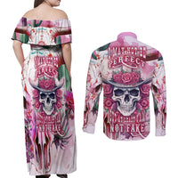 I May Not Be Perfect But At Least I Am Not Fake Skull Couples Matching Off Shoulder Maxi Dress and Long Sleeve Button Shirts - Wonder Print Shop