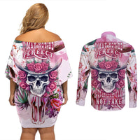 I May Not Be Perfect But At Least I Am Not Fake Skull Couples Matching Off Shoulder Short Dress and Long Sleeve Button Shirts - Wonder Print Shop