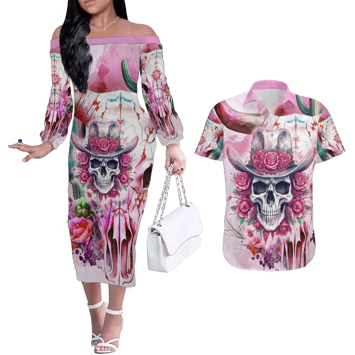 I May Not Be Perfect But At Least I Am Not Fake Skull Couples Matching Off The Shoulder Long Sleeve Dress and Hawaiian Shirt - Wonder Print Shop