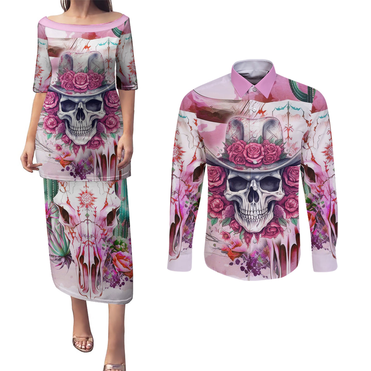 I May Not Be Perfect But At Least I Am Not Fake Skull Couples Matching Puletasi Dress and Long Sleeve Button Shirts - Wonder Print Shop
