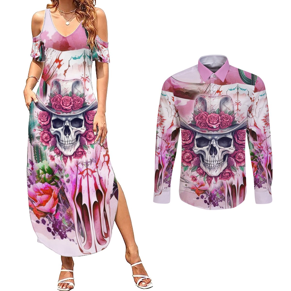 I May Not Be Perfect But At Least I Am Not Fake Skull Couples Matching Summer Maxi Dress and Long Sleeve Button Shirts - Wonder Print Shop