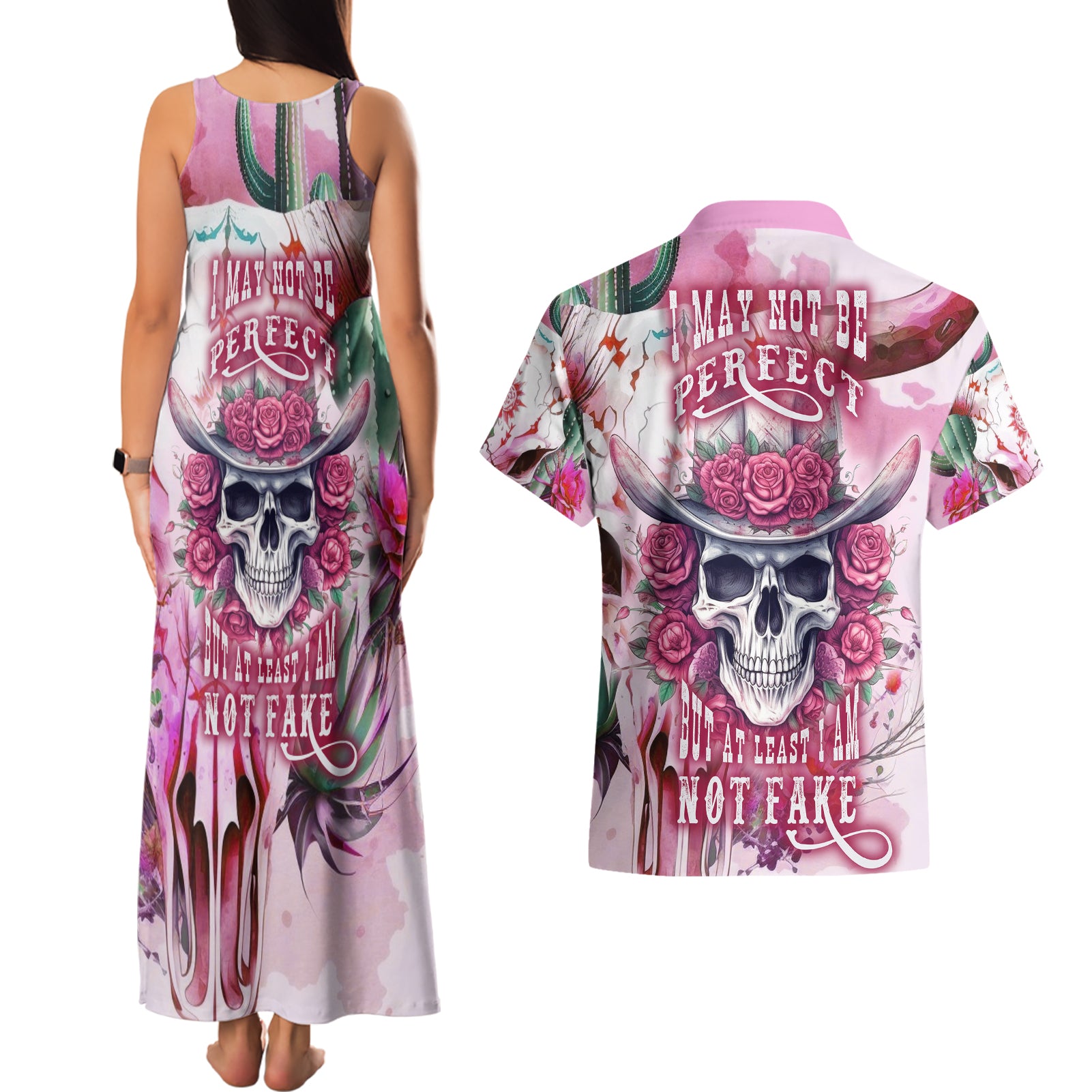I May Not Be Perfect But At Least I Am Not Fake Skull Couples Matching Tank Maxi Dress and Hawaiian Shirt - Wonder Print Shop