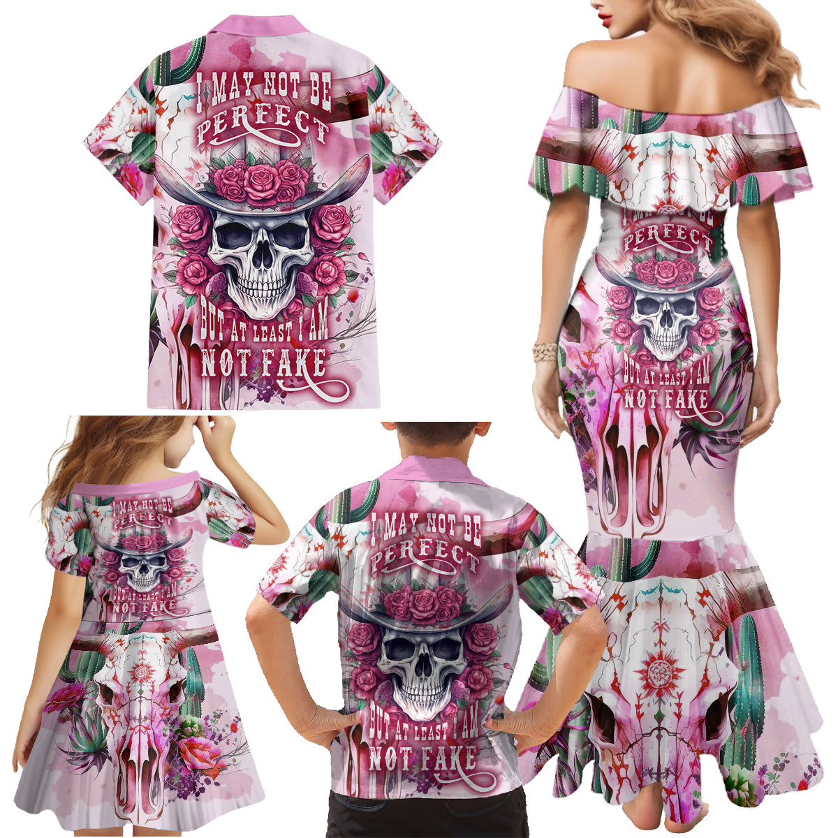 I May Not Be Perfect But At Least I Am Not Fake Skull Family Matching Mermaid Dress and Hawaiian Shirt - Wonder Print Shop