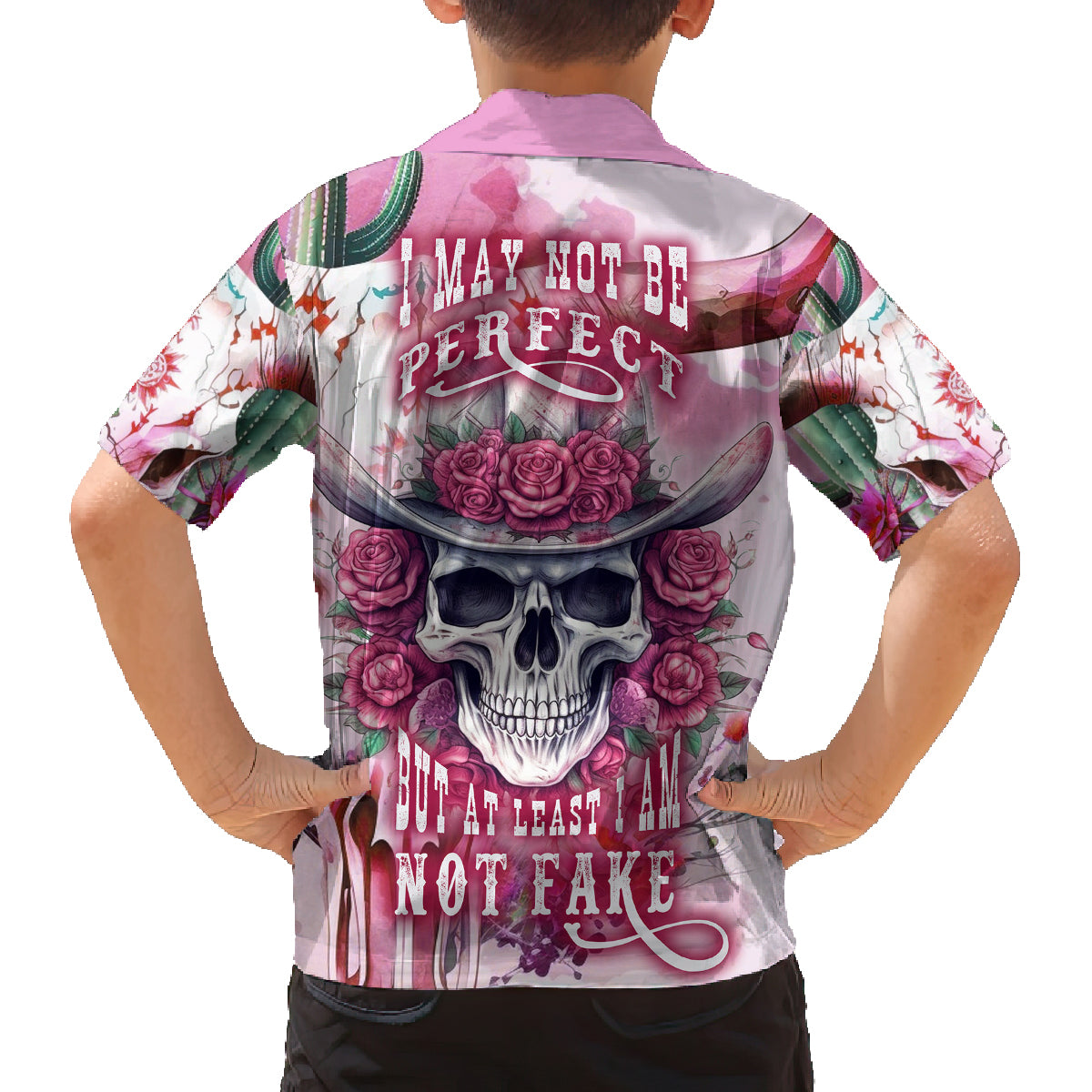 I May Not Be Perfect But At Least I Am Not Fake Skull Family Matching Off Shoulder Long Sleeve Dress and Hawaiian Shirt - Wonder Print Shop