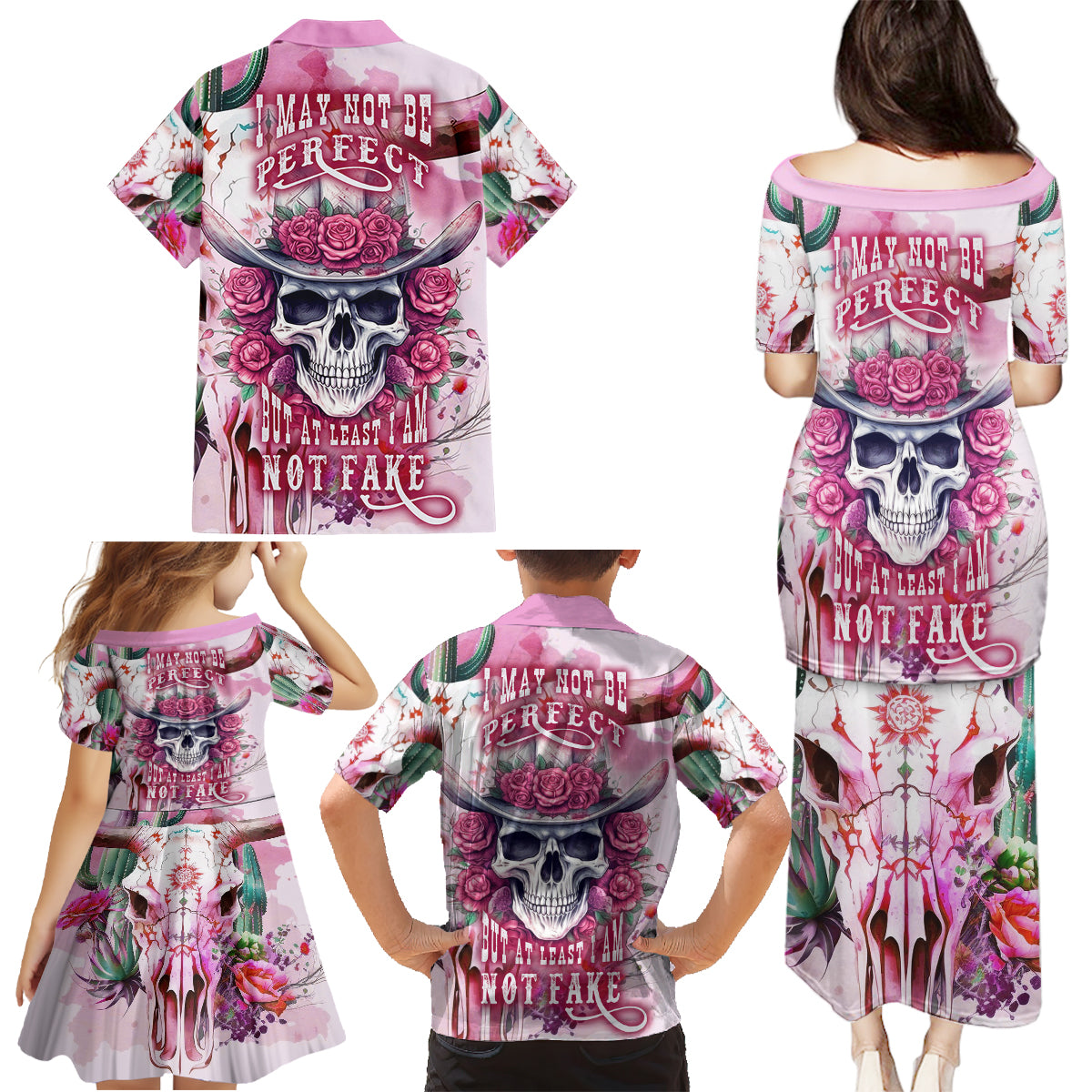 I May Not Be Perfect But At Least I Am Not Fake Skull Family Matching Puletasi Dress and Hawaiian Shirt - Wonder Print Shop