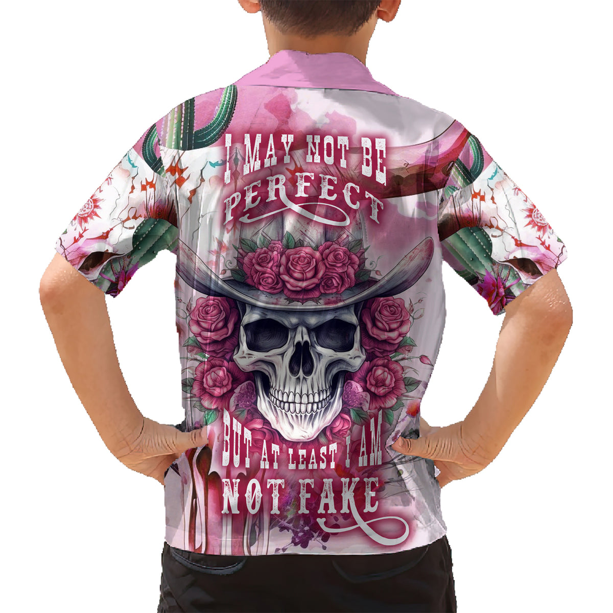 I May Not Be Perfect But At Least I Am Not Fake Skull Family Matching Short Sleeve Bodycon Dress and Hawaiian Shirt - Wonder Print Shop