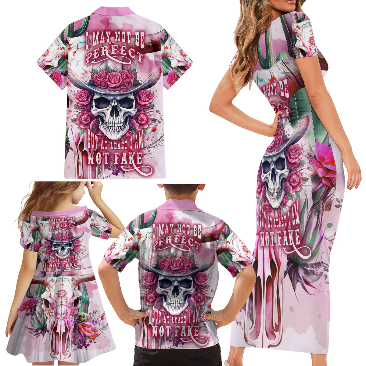 I May Not Be Perfect But At Least I Am Not Fake Skull Family Matching Short Sleeve Bodycon Dress and Hawaiian Shirt - Wonder Print Shop