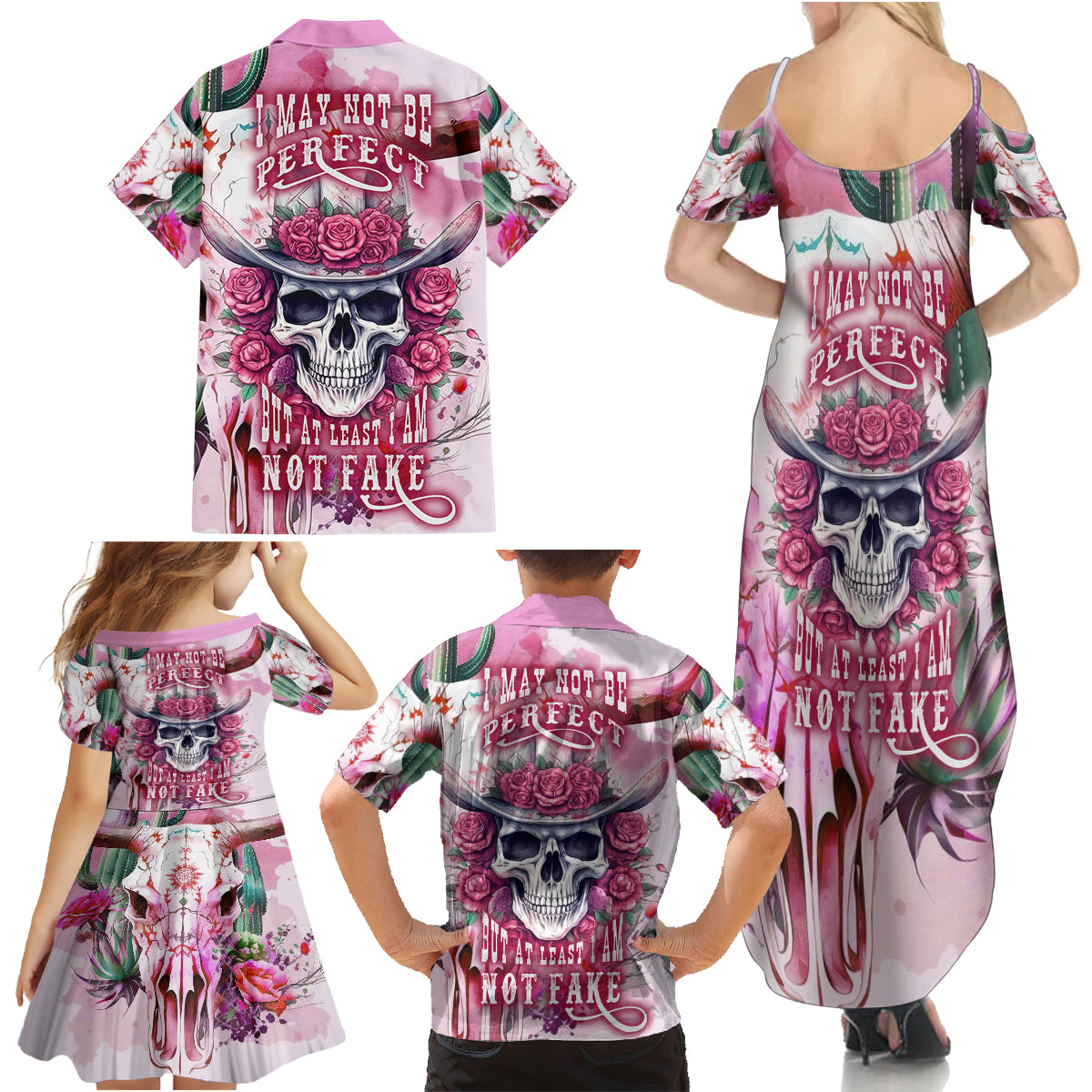 I May Not Be Perfect But At Least I Am Not Fake Skull Family Matching Summer Maxi Dress and Hawaiian Shirt - Wonder Print Shop