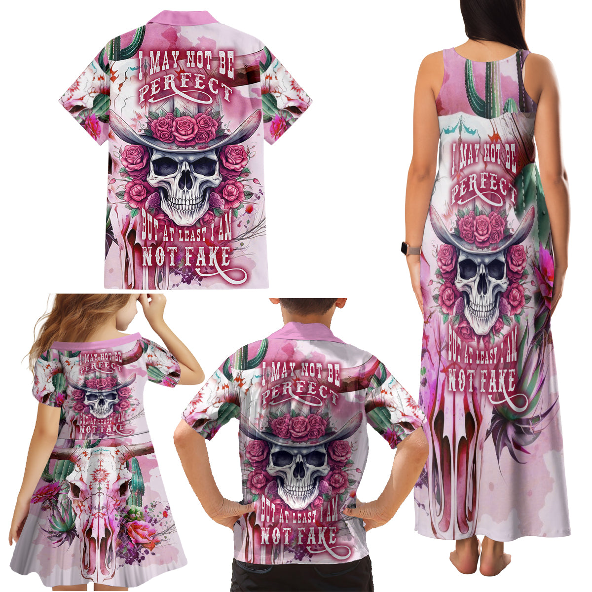I May Not Be Perfect But At Least I Am Not Fake Skull Family Matching Tank Maxi Dress and Hawaiian Shirt - Wonder Print Shop